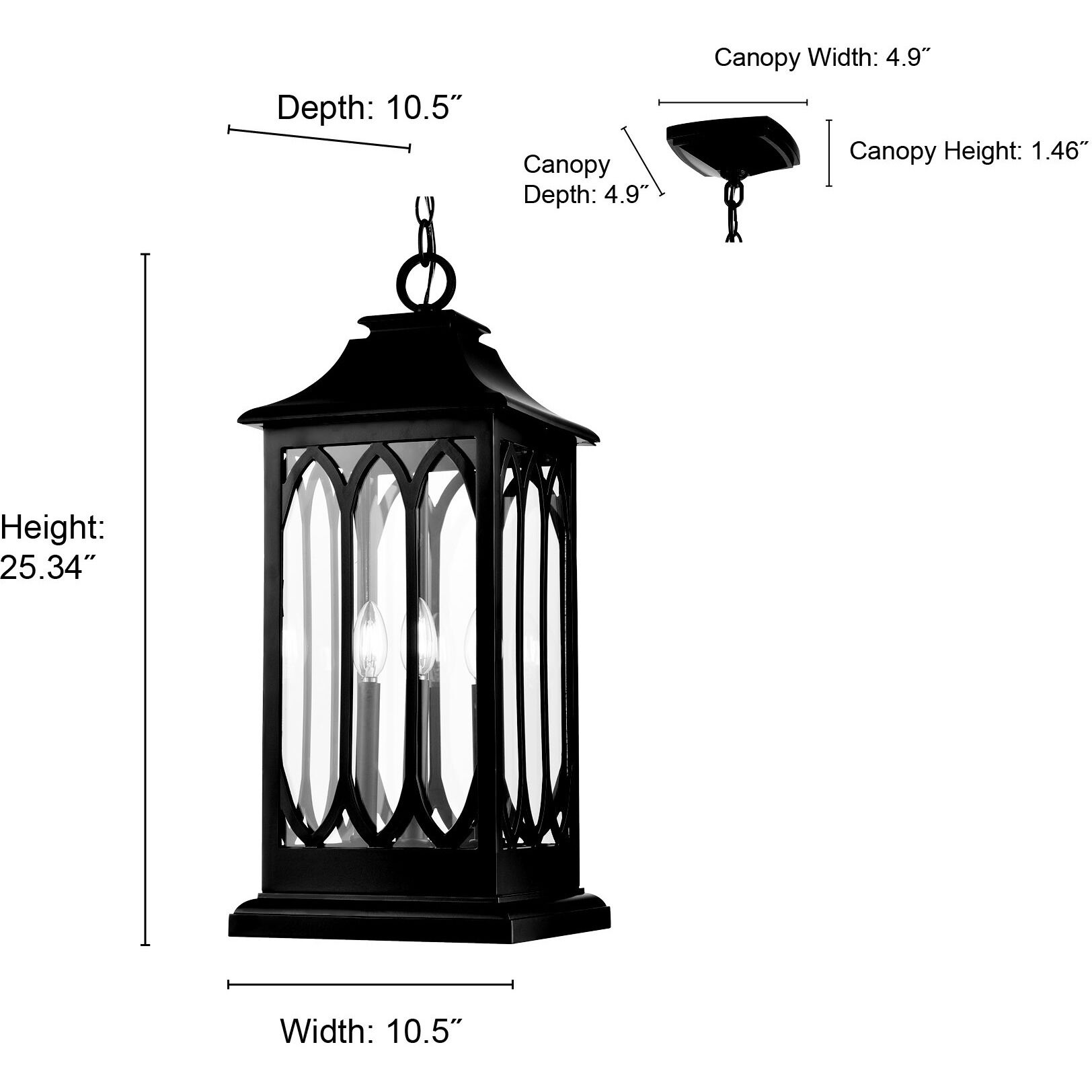 Mallorey 3 Light 10.5 inch Powder Coated Black Outdoor Hanging Lantern